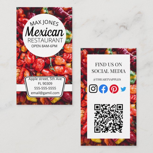 Mexikanska livsmedelsfruktdeli market chili paprik visitkort (Fram/baksida)