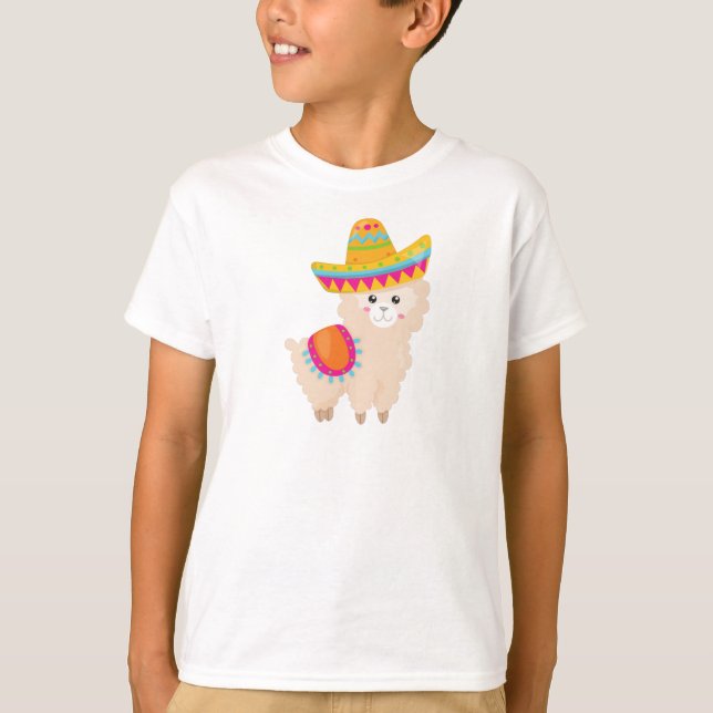Mexikanska Llama, Cute Llama, Cute Alpaca, Sombrer T Shirt (Framsida)