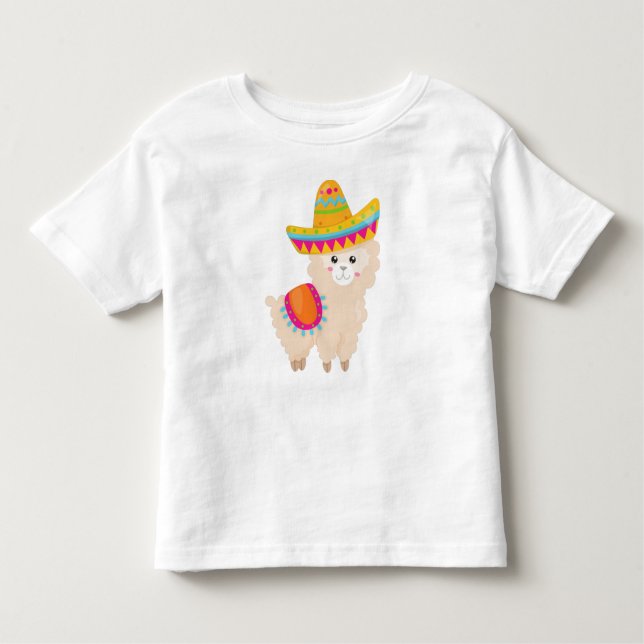 Mexikanska Llama, Cute Llama, Cute Alpaca, Sombrer T Shirt (Framsida)