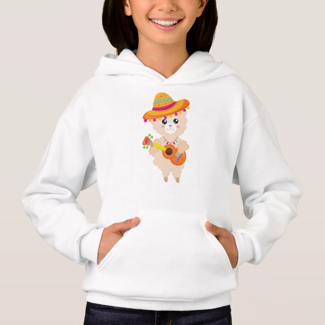Mexikanska Llama, Cute Llama, Sombrero, Guitar T Shirt (Framsida)