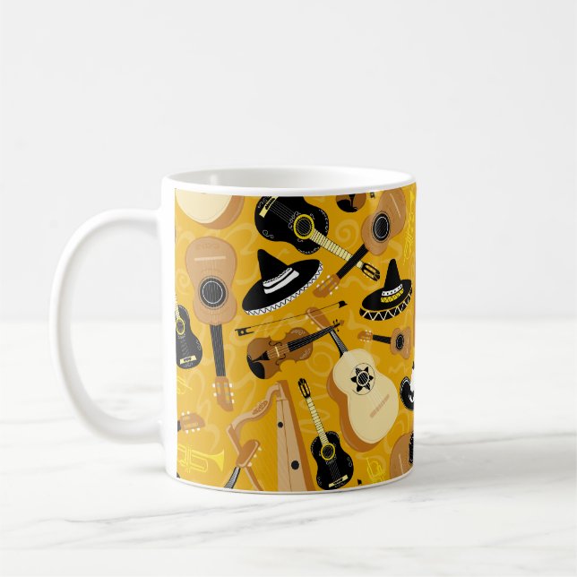 Mexikanska Mariachi Music Tecknad Mönster Gult Kaffemugg (Vänster)