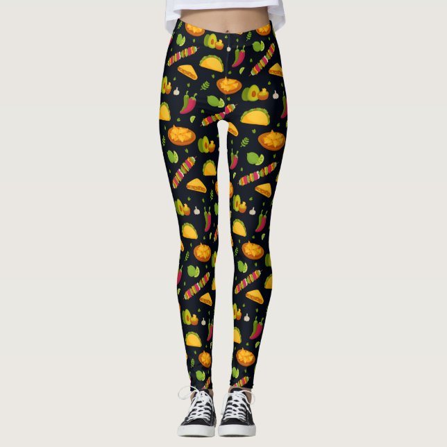 Mexikanska maten Mönster, mexikanska fodie Cute Su Leggings (Framsida)