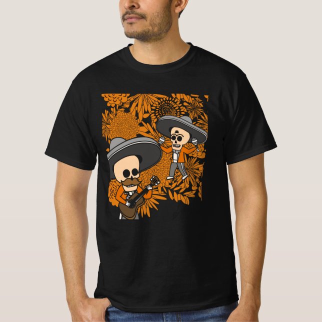 Mexikanska musikers dag för död dia de los muertos t shirt (Framsida)