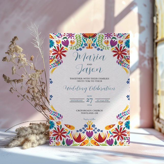 Mexikanska Nuestra Boda Flowers Botanical Bröllop Inbjudningar (Mexican Nuestra Boda Flowers Botanical Wedding Invitation)