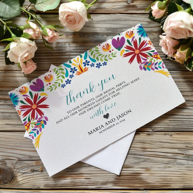 Mexikanska Nuestra Boda Flowers Botanical Bröllop Tack Kort (Mexican Nuestra Boda Flowers Botanical Wedding Thank You Card)
