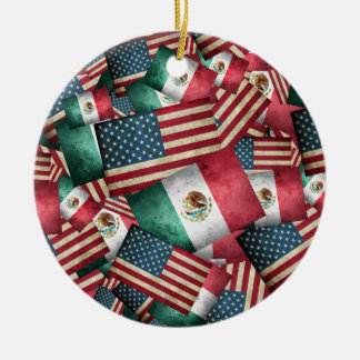 Mexikanska och amerikanska Flaggor Julgransprydnad Keramik