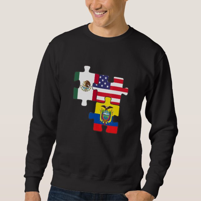 Mexikanska och ecuatorianska rötter plus USA flagg Lång Ärmad Tröja (Framsida)