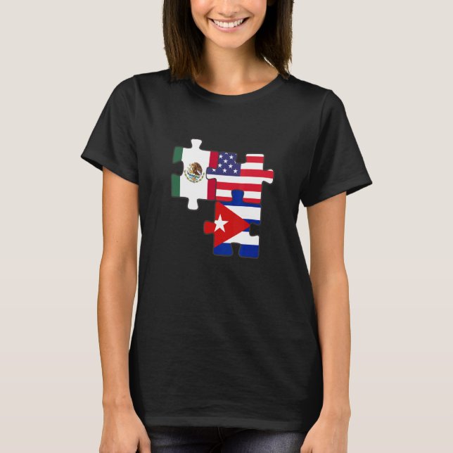 Mexikanska och kubanska rötter plus USA flagga T Shirt (Framsida)