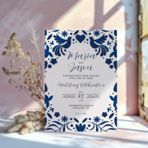 Mexikanska Otomi Blue Blommigt Elegant Fiesta Bröl