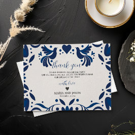 Mexikanska Otomi Blue Blommigt Elegant Fiesta Bröl Tack Kort