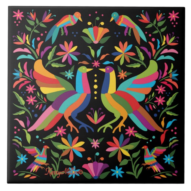 Mexikanska Otomi Ceramic Tile Kakelplatta (Framsidan)