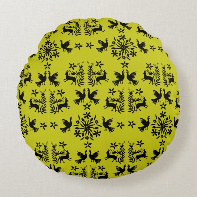 Mexikanska Otomi Home Decor Rund Kudde (Framsidan)