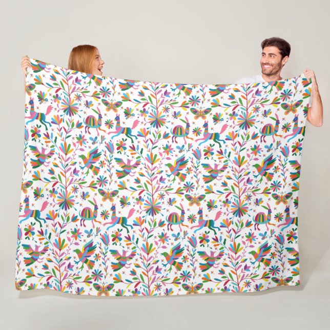 Mexikanska Otomi Stil Bright Mönster Fleecefilt (På plats)