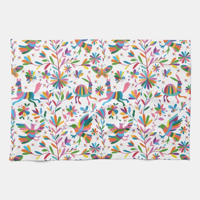 Mexikanska Otomi Stil Bright Mönster Kökshandduk (Horisontell)