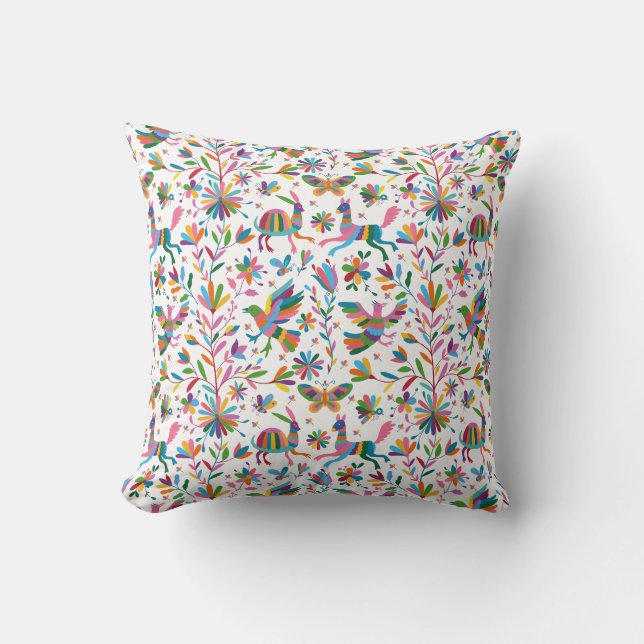Mexikanska Otomi Stil Bright Mönster Kudde (Framsida)