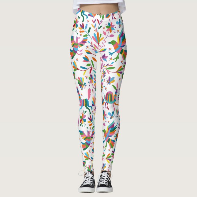 Mexikanska Otomi Stil Bright Mönster Leggings (Framsida)