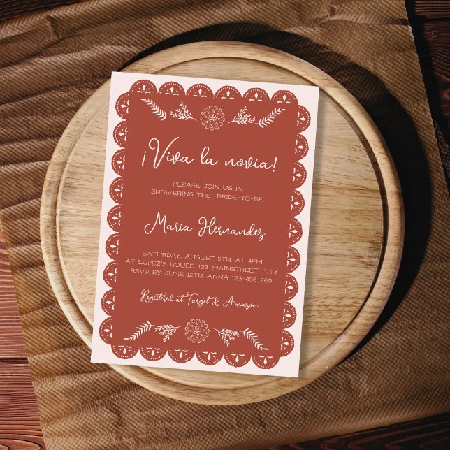 Mexikanska Papel Picado Viva La Novia-Möhippan Inbjudningar (Mexican Papel Picado Viva La Novia Bridal Shower Invitation)