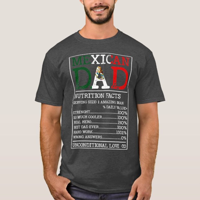 Mexikanska Pappa Nutrition Facts Funny Mexico Far T Shirt (Framsida)