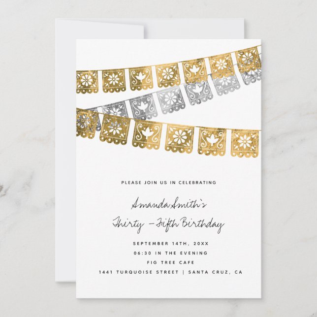 Mexikanska Party Faux Gold Foil Vuxen Birthday Inbjudningar (Framsida)