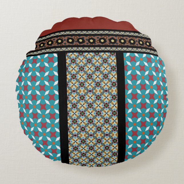 Mexikanska Patchwork Stil 3 Rund Kudde (Framsidan)