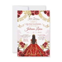 Mexikanska Quinceañera Blommigt Red Guld Charra Ho