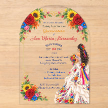 Mexikanska Quinceañera-inbjudningar Färgglada Blom