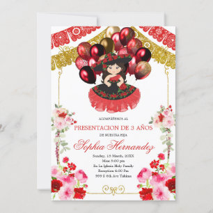 Mexikanska Red and Guld Girl Charra Balloon Tres A Inbjudningar