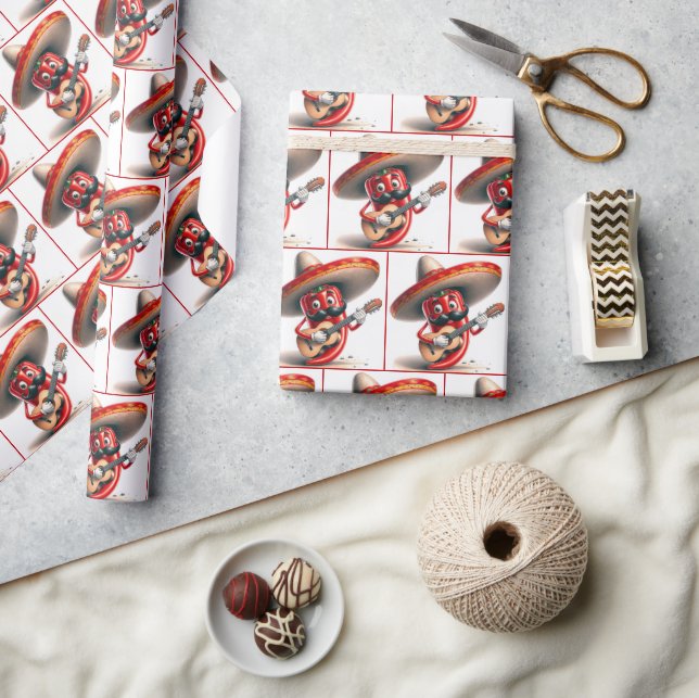 Mexikanska Red Chili Pepper Guitar Player Presentpapper (Hantverk)