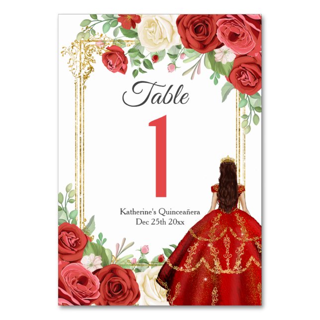 Mexikanska Röd ros Princess Quinceanera Butterfly Bordsnummer (Framsidan)