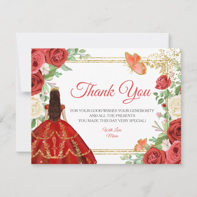 Mexikanska Röd ros Princess Quinceanera Butterfly Tack Kort (Framsida)