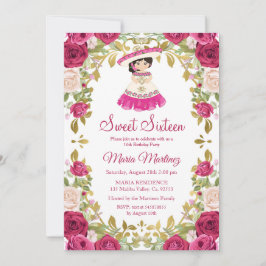 Mexikanska Rosa ros Flowers Sweet 16 Birthday   Inbjudningar