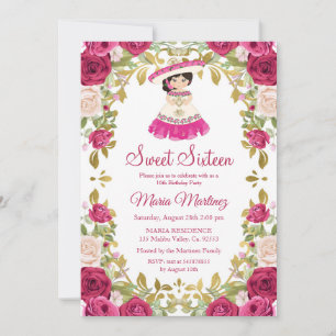 Mexikanska Rosa ros Flowers Sweet 16 Birthday   Inbjudningar
