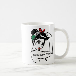 Mexikanska Rosie Strong Woman Tacos Före Vatos Cin Kaffemugg
