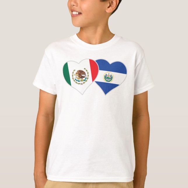 Mexikanska salvadorianska Flagga Heart Mexiko El S T Shirt (Framsida)