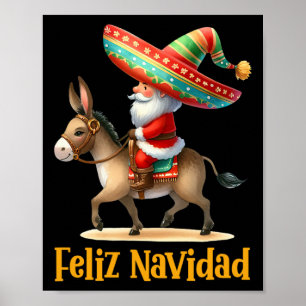 Mexikanska Santa Riding Donkey jul Navidad Mexii Poster