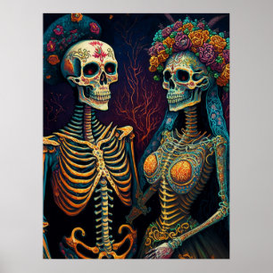 Mexikanska Skeleton Art Couple Till Död gör oss de Poster