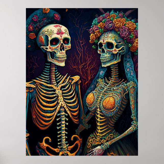 Mexikanska Skeleton Art Couple Till Död gör oss de Poster (Framsidan)