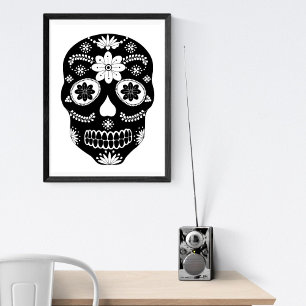 Mexikanska sockerbitar Skull 2, svart och vit Post Poster