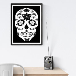 Mexikanska sockerbitar Skull 2, svart och vit Post Poster