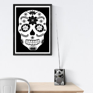 Mexikanska sockerbitar Skull 2, svart och vit Post Poster
