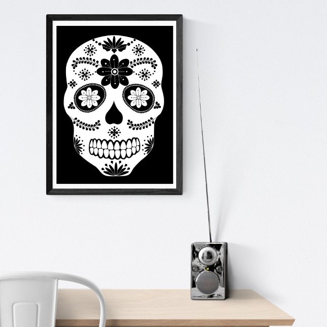 Mexikanska sockerbitar Skull 2, svart och vit Post Poster (Skapare uppladdad)