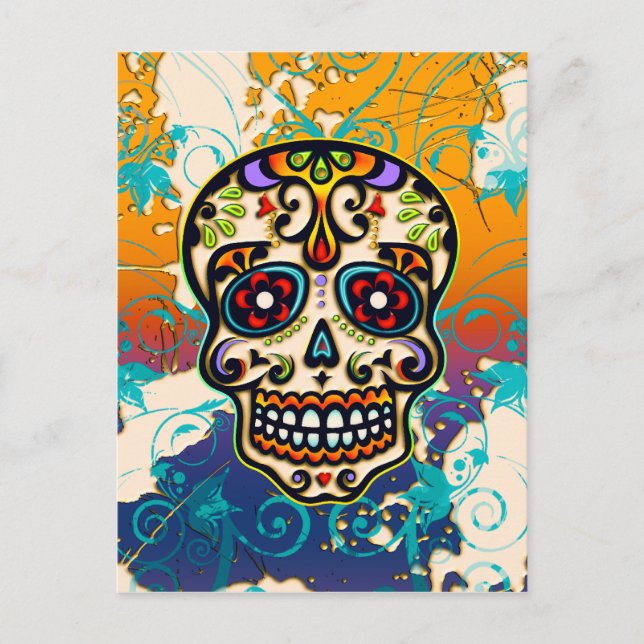 Mexikanska sockerskiktet Skull, Day of the dead Vykort (Framsida)