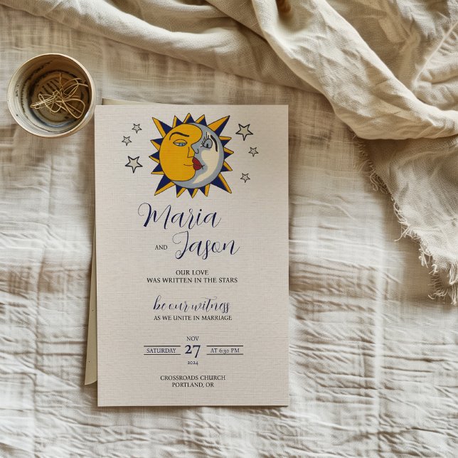 Mexikanska Sol Måne Stars Mystical Celestial Bröll Inbjudningar (Mexican Sun Moon Stars Mystical Celestial Wedding Invitation)