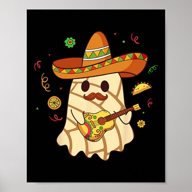 Mexikanska Spooky Ghost Play Guitar Conchas Pan Du Poster (Framsidan)