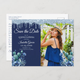 Mexikanska Stil Blue Quinceañera Spara datum Vykort