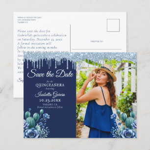Mexikanska Stil Blue Quinceañera Spara datum Vykort
