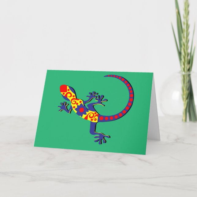 Mexikanska Stil Blue, Red and Gult Gecko Kort (Framsida)