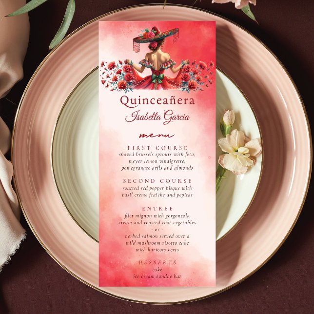 Mexikanska Stil Quinceañera Red Meny (Skapare uppladdad)