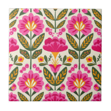 Mexikanska Talavera-blommor Fuchsia Rosa Blommig