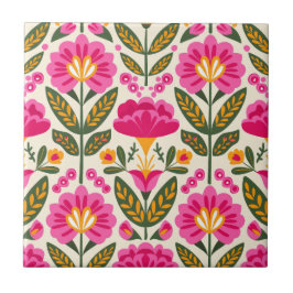 Mexikanska Talavera-blommor Fuchsia Rosa Blommig Kakelplatta